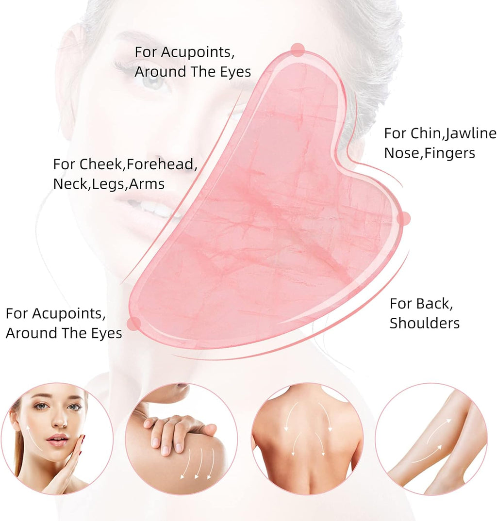 EsencialLuz – Piedra Gua Sha de Cuarzo Rosa para Masaje Facial