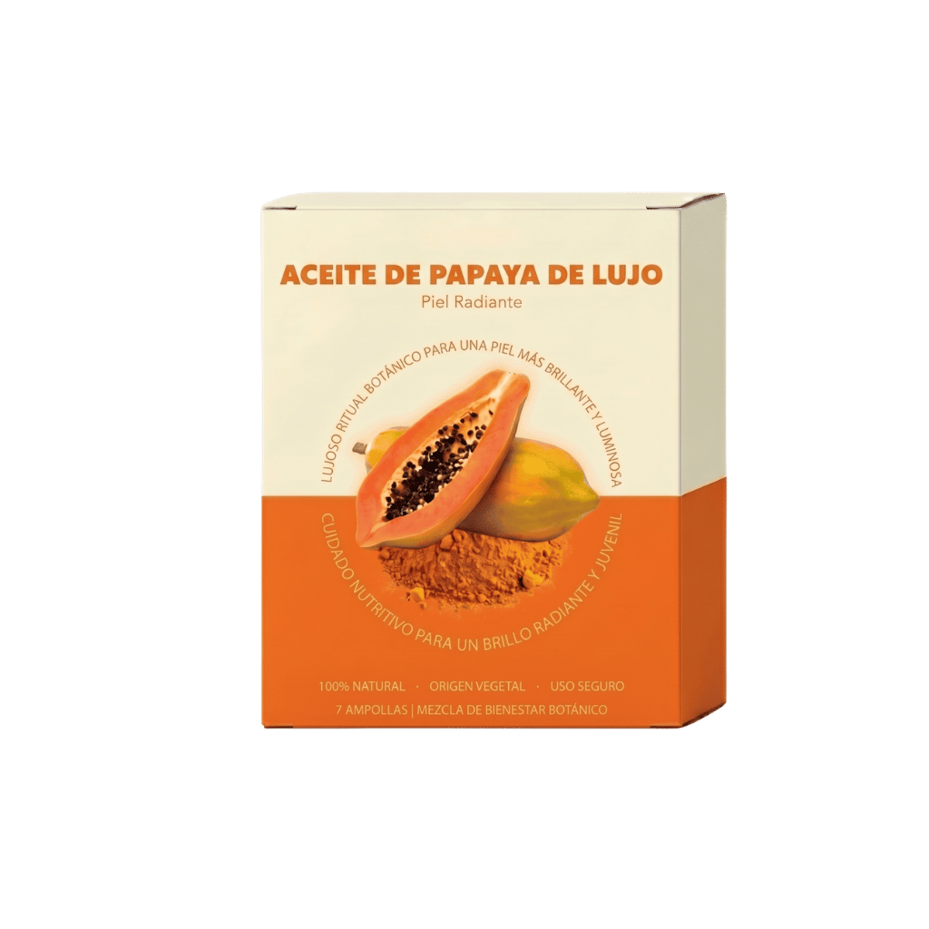 Envase de Aceite de Papaya de Lujo, adecuado para una piel radiante y brillante.