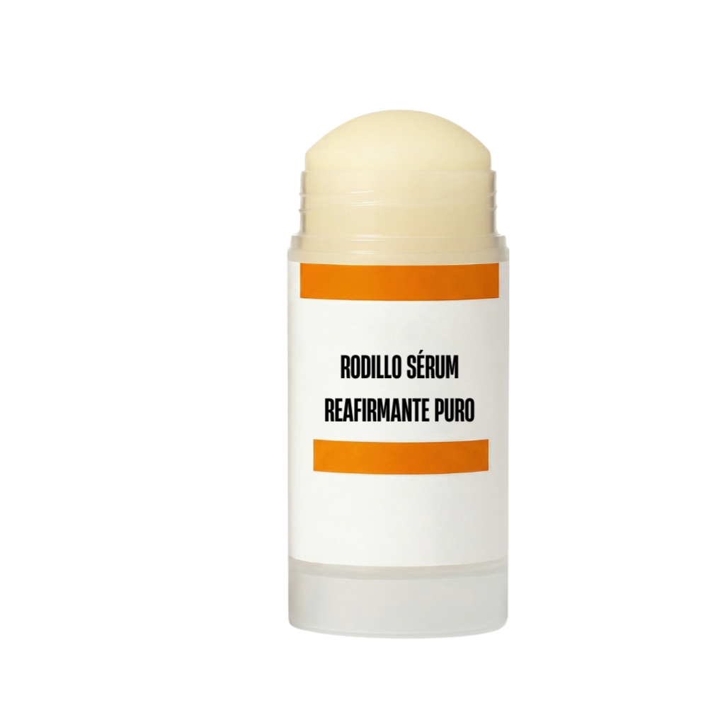 Rodillo sérum reafirmante puro presentado en un elegante envase para cuidado facial.
