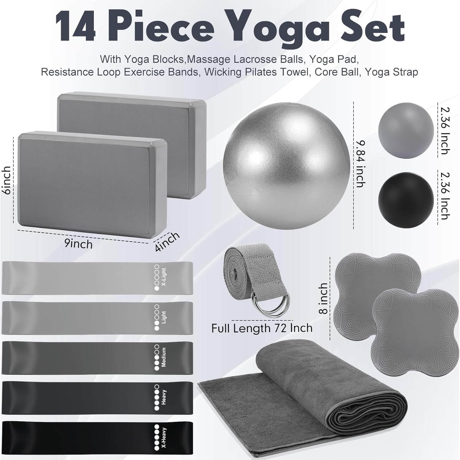 EsencialLuz ResistenBand 360 complete set including resistance bands, blocks, yoga ball, and accessories for at-home workouts.