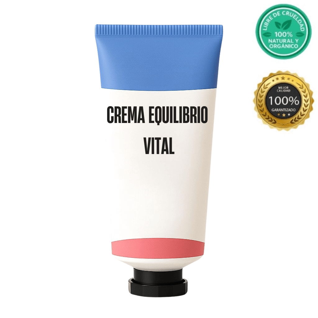 Crema Equilibrio Vital en tubo, crema suave para cuidado diario de la piel, 100% natural y orgánico.