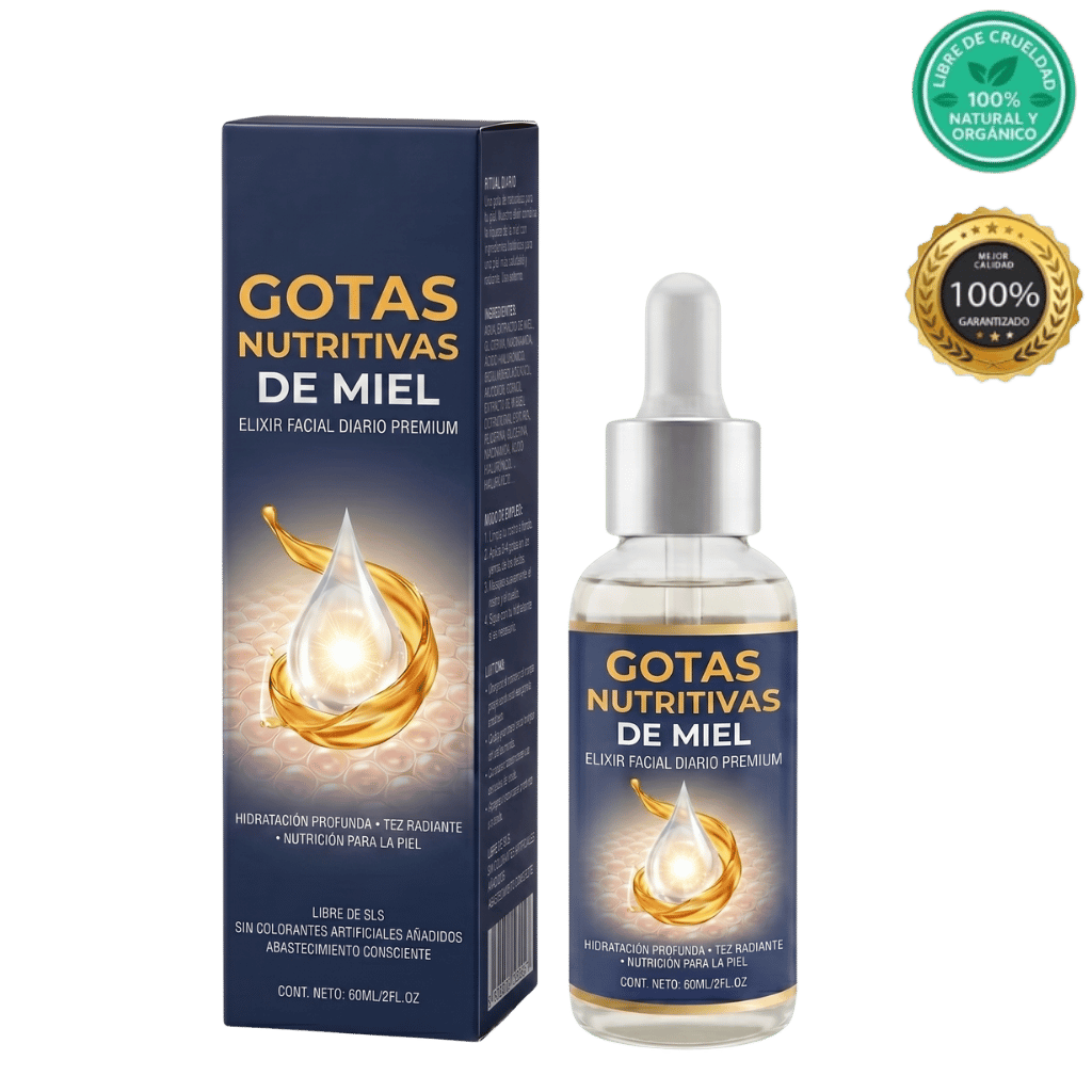 Gotas Nutritivas de Miel, elixir facial diario premium para una hidratación profunda y piel radiante.
