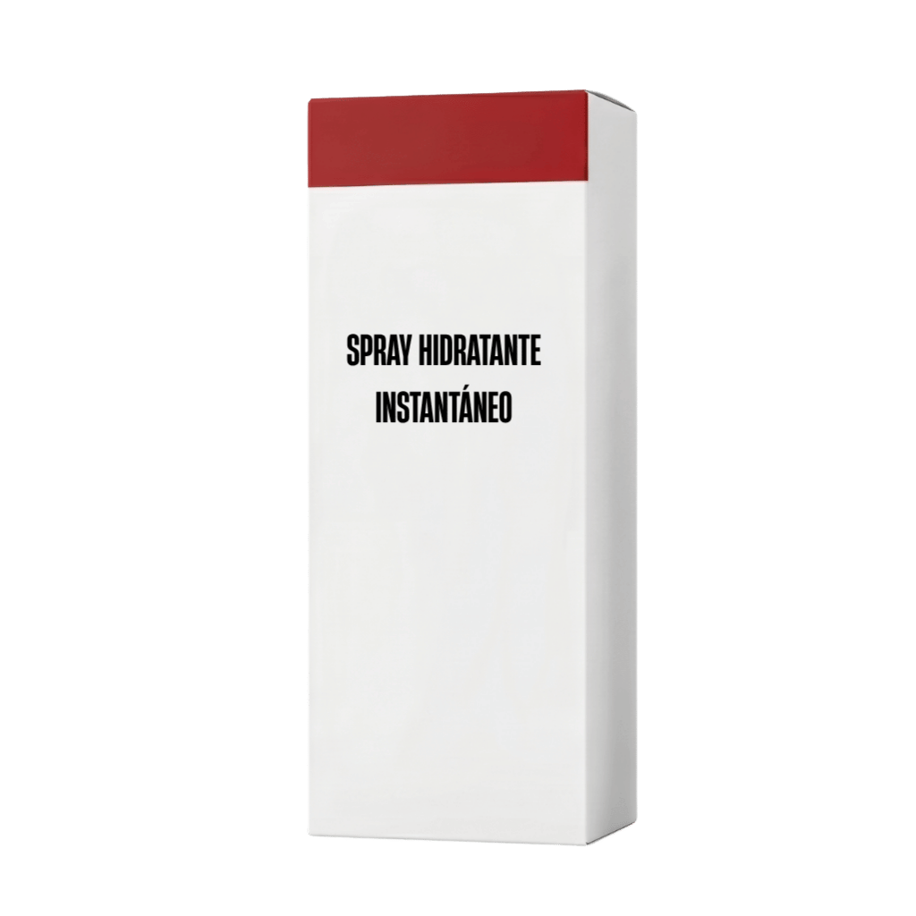 Presentación del Spray Hidratante Instantáneo en envase blanco y rojo, ideal para refrescar la piel.