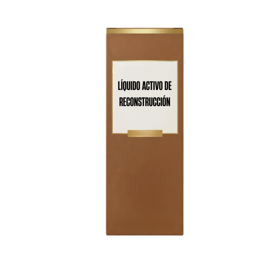 Envase del producto Líquido activo de reconstrucción para el cuidado de la piel, con diseño elegante.