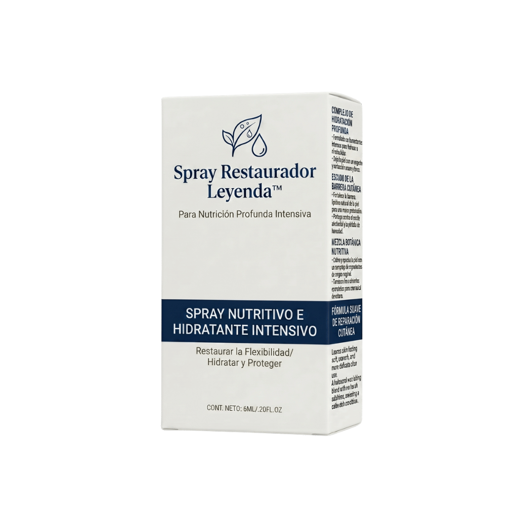 Botella de Spray Restaurador Leyenda, spray tópico nutritivo para el cuidado diario de la piel.
