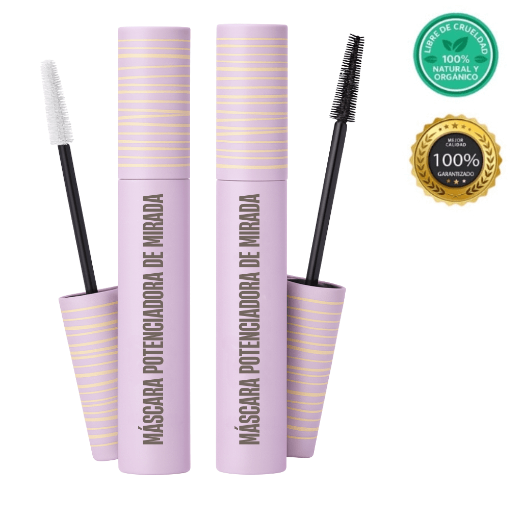 Máscara potenciadora de mirada, dos tubos con aplicador, ideal para pestañas definidas y naturales.
