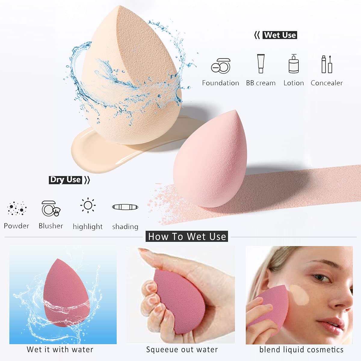 EsencialLuz – Set de Esponjas de Maquillaje Blender (4 piezas)