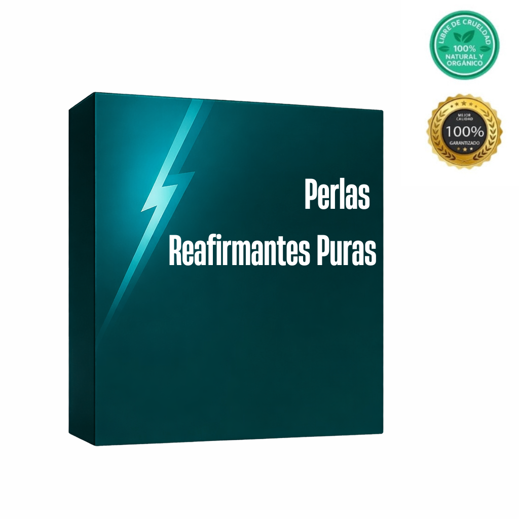 Perlas Reafirmantes de Lujo packaging design with certification badges for skin care routine.