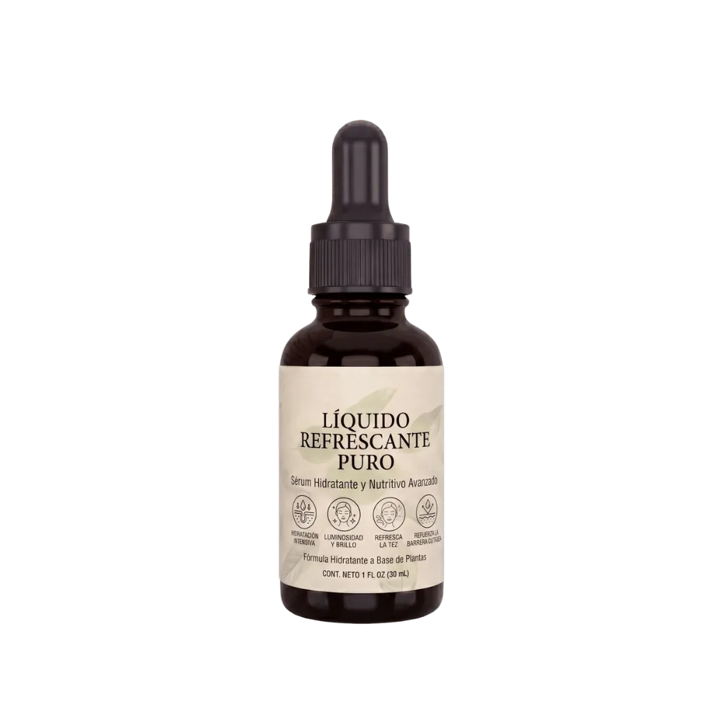 Frasco de Líquido Refrescante Puro, serum hidratante para la piel suave y fresca.