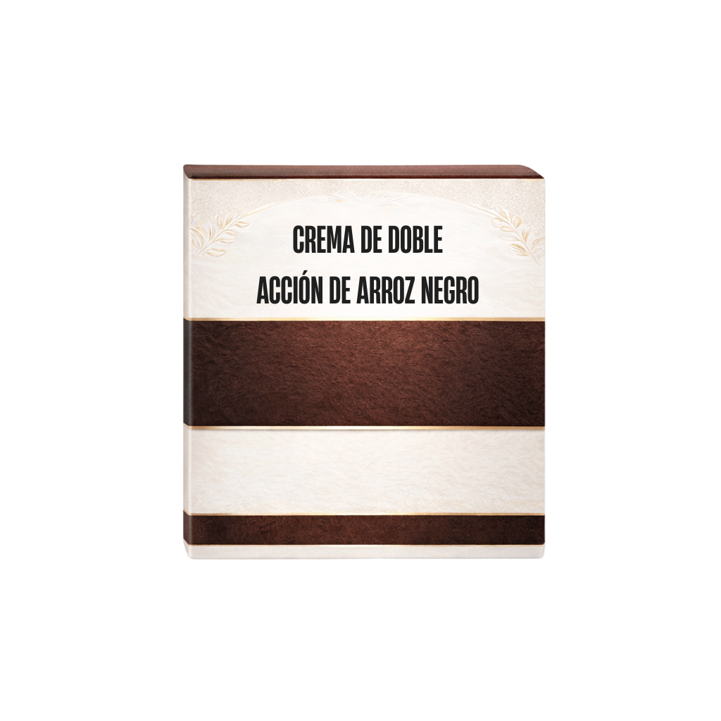 Crema premium de doble acción de arroz negro, envase elegante para cuidado diario de la piel.