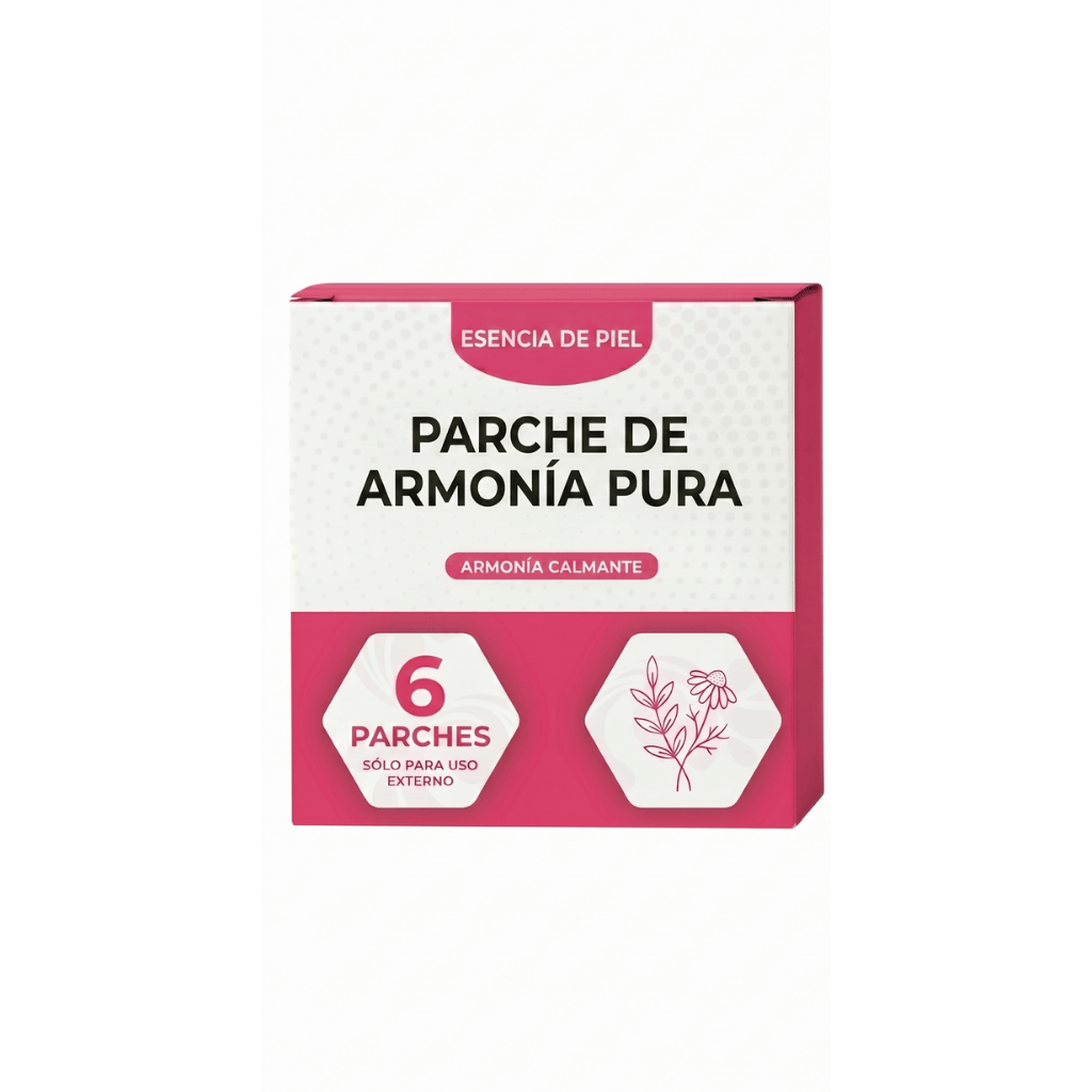 Parche de Armonía Pura, caja de 6 parches hidratantes, ideal para uso externo y cuidado de la piel.