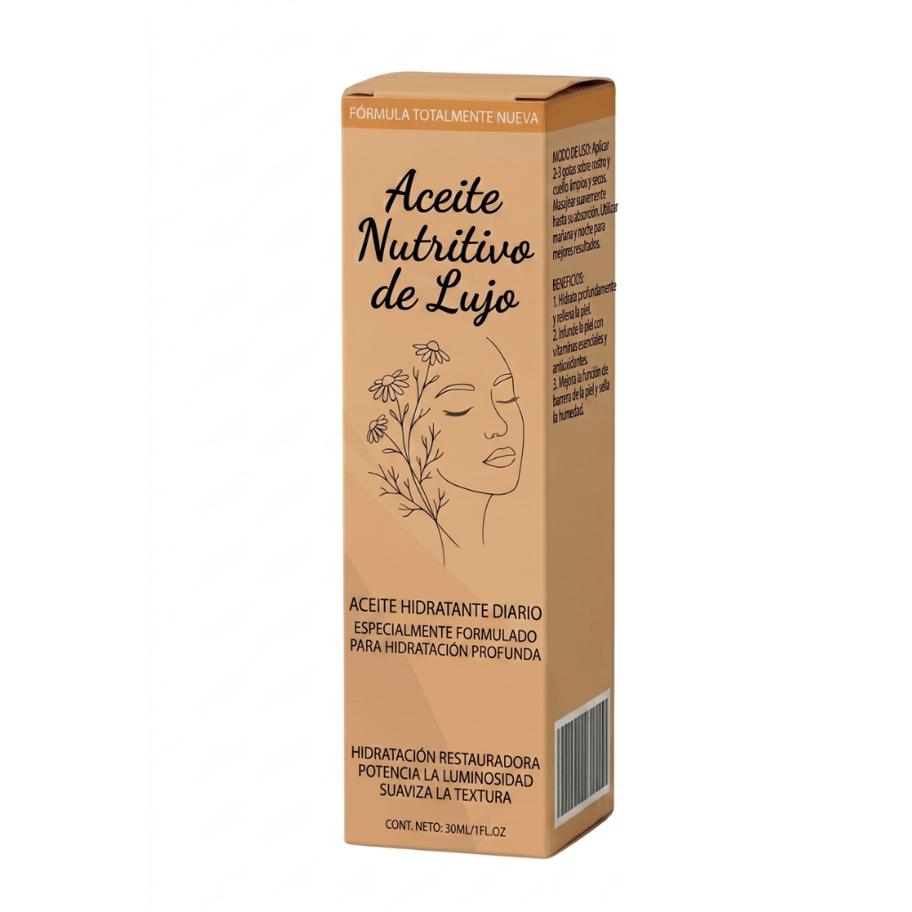 Envase del Aceite Nutritivo de Lujo, aceite hidratante diario para una piel suave y nutrida.