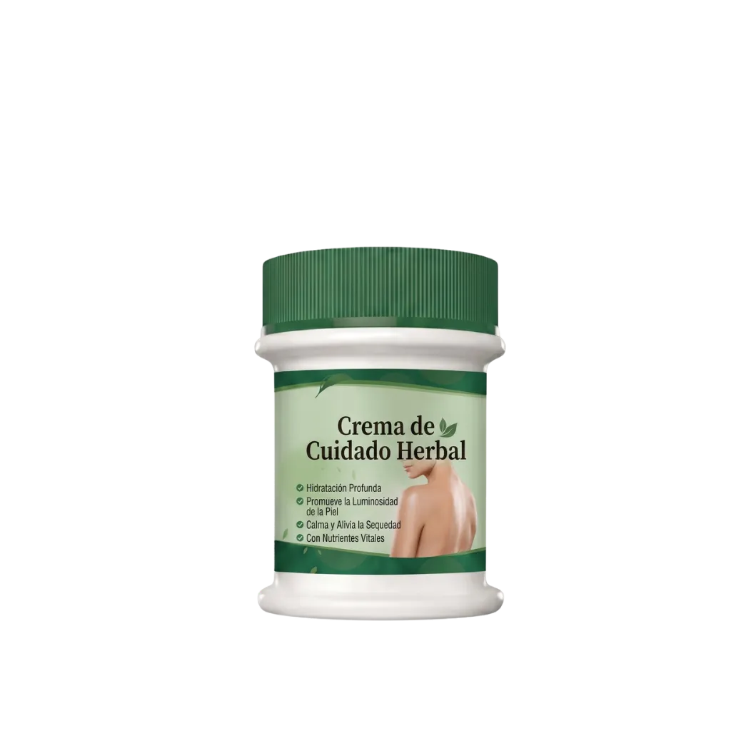 Envase de Crema de Cuidado Herbal, crema ligera para nutrir y suavizar la piel.