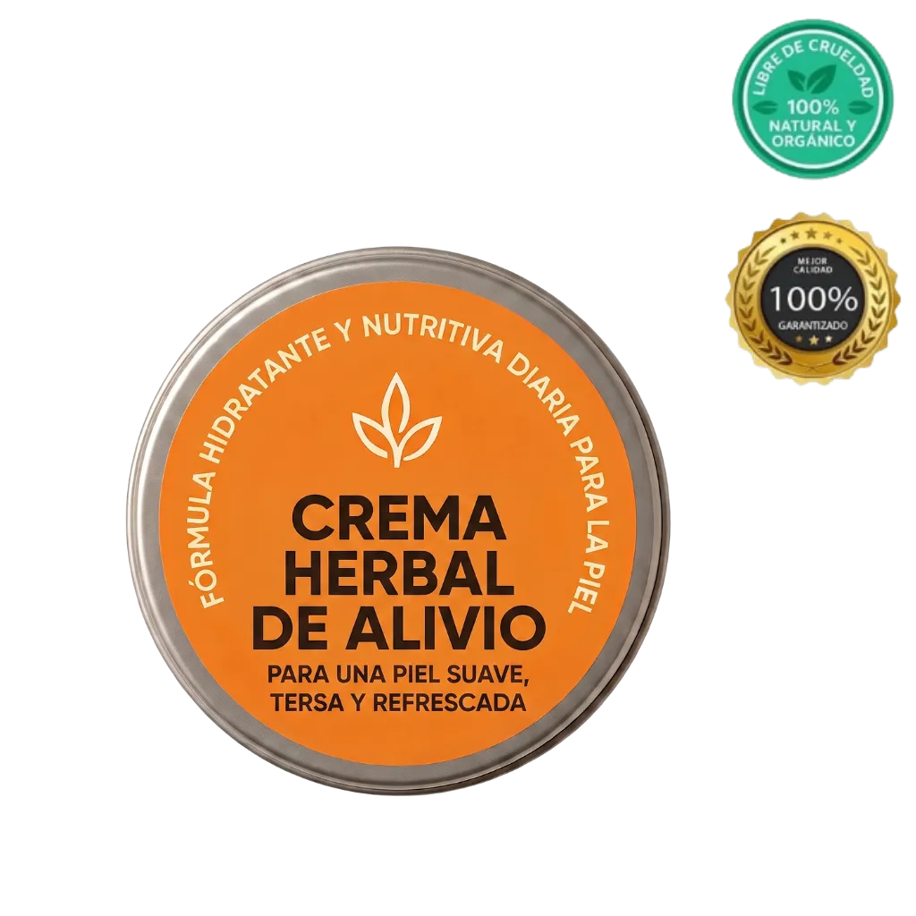 Crema Herbal De Alivio envase, crema ligera para nutrir y cuidar la piel diariamente.