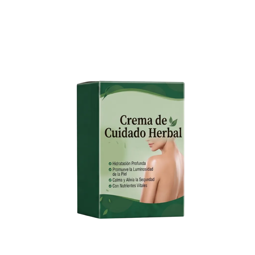Crema de Cuidado Herbal en envase verde, diseñada para hidratar y cuidar la piel con nutrientes vitales.