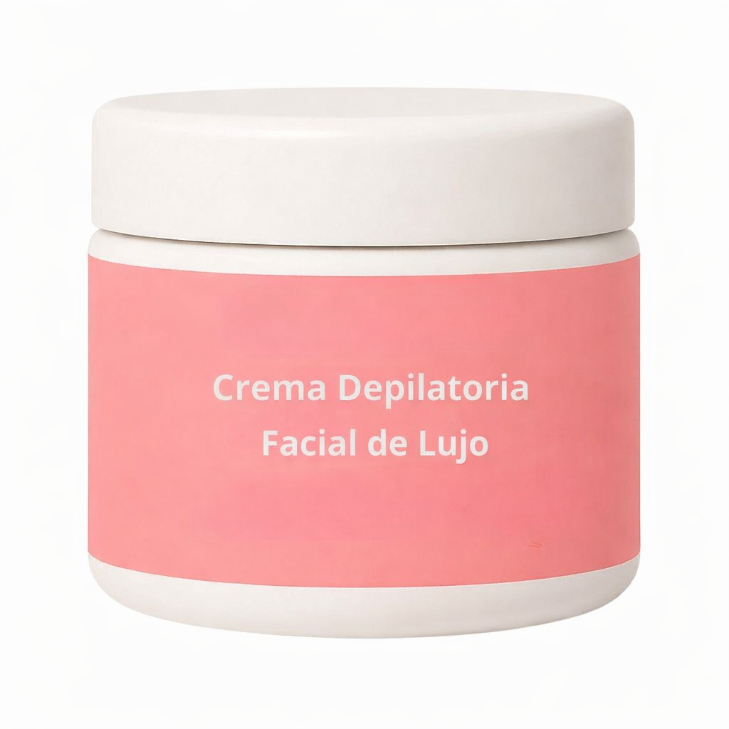 Crema Depilatoria Facial de Lujo en frasco rosa, ideal para lograr una piel suave y sin vello en el rostro.