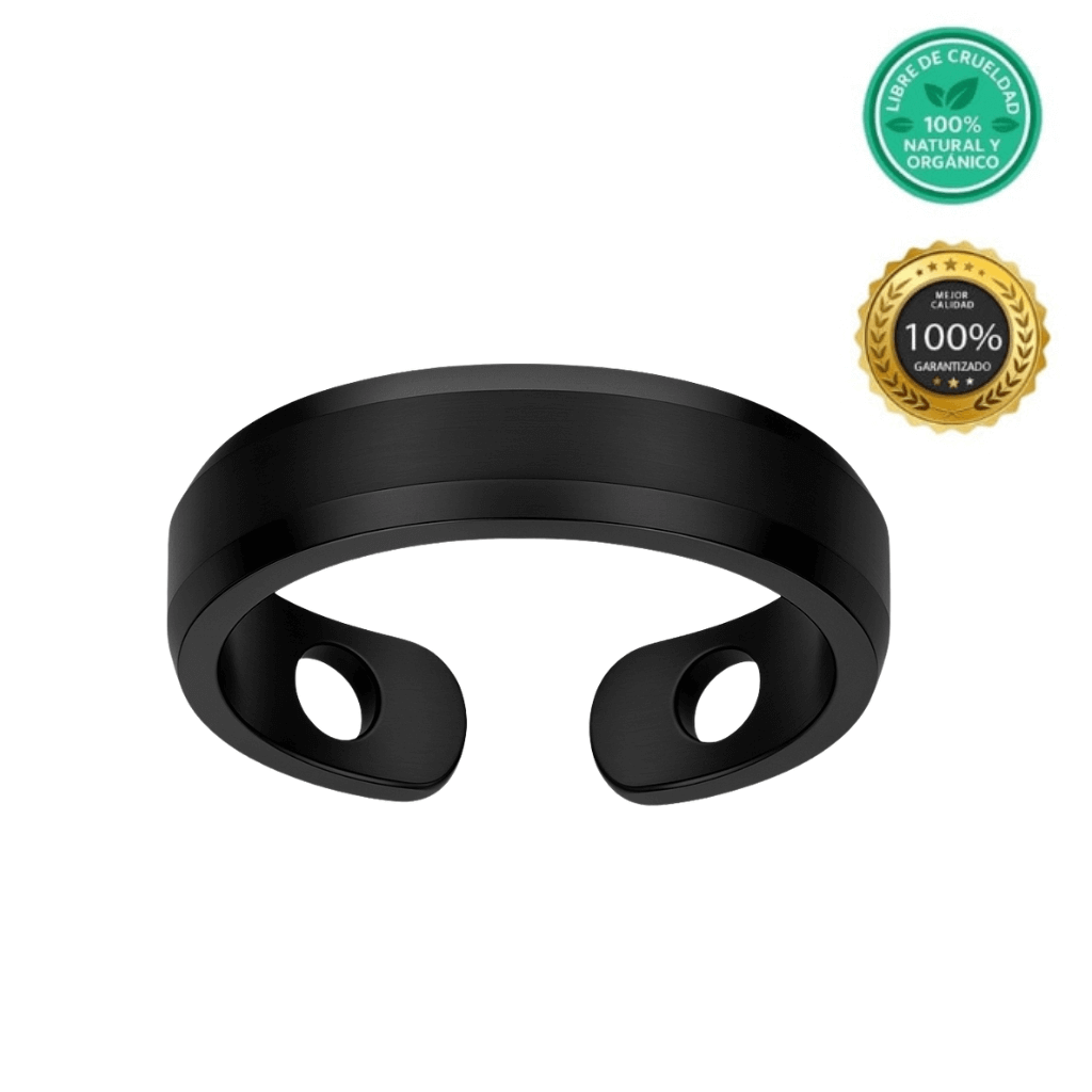 Anillo equilibrado negro con diseño elegante, ideal para promover el equilibrio y el bienestar diario.