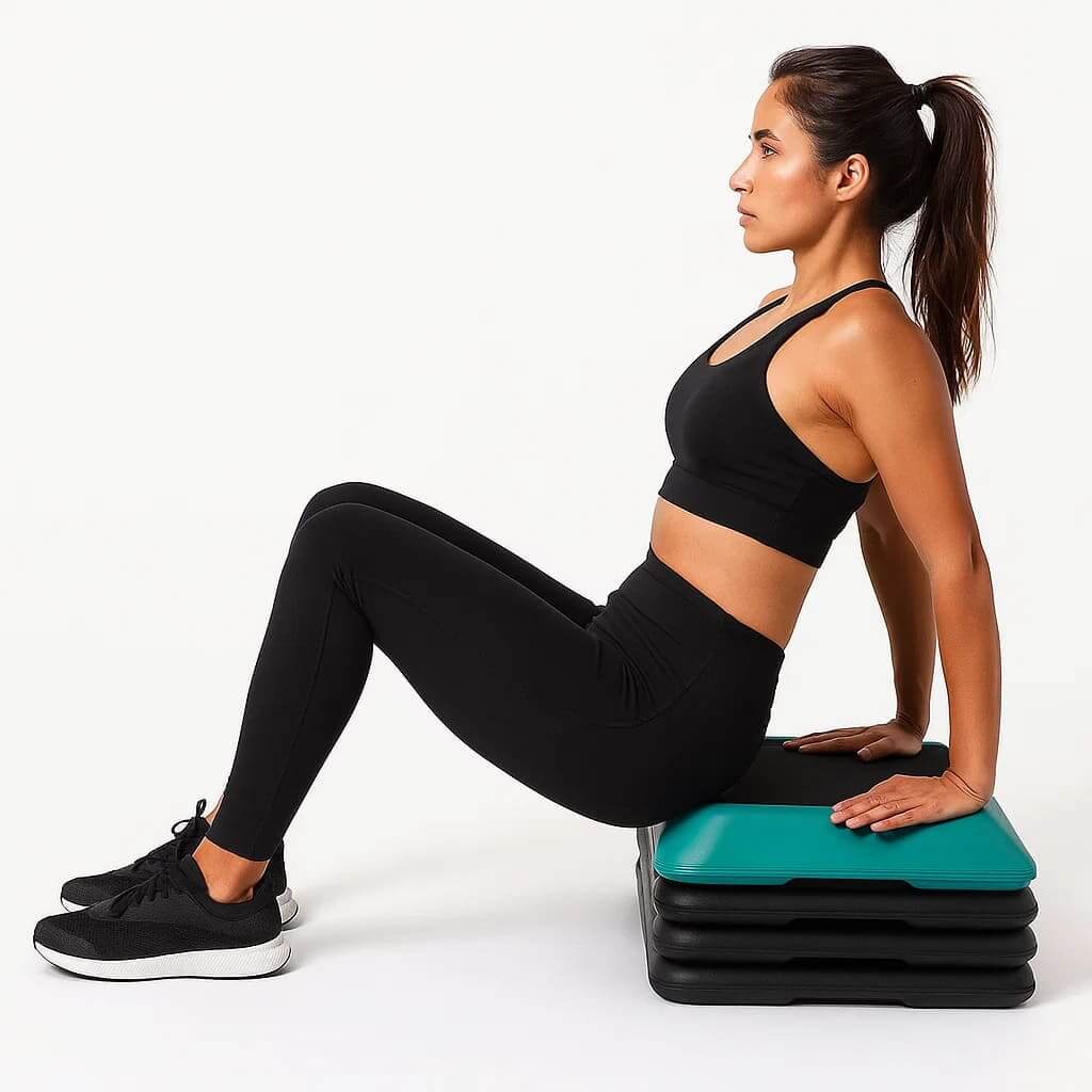 Mujer entrenando en plataforma EsencialLuz EquilibraUp para equilibrio y fortalecimiento del core.