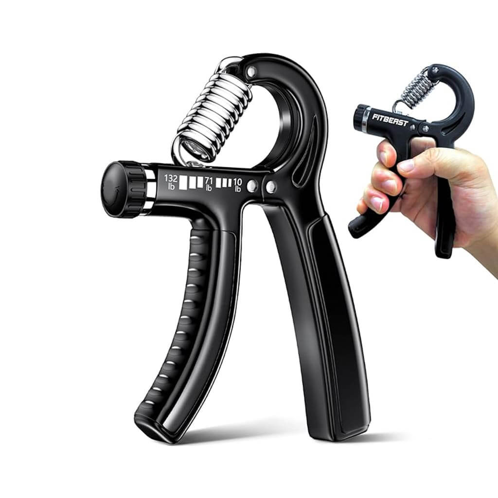 EsencialLuz GripFlex ergonómico para mejorar fuerza en manos y antebrazos con resistencia ajustable de 5 a 60 kg.