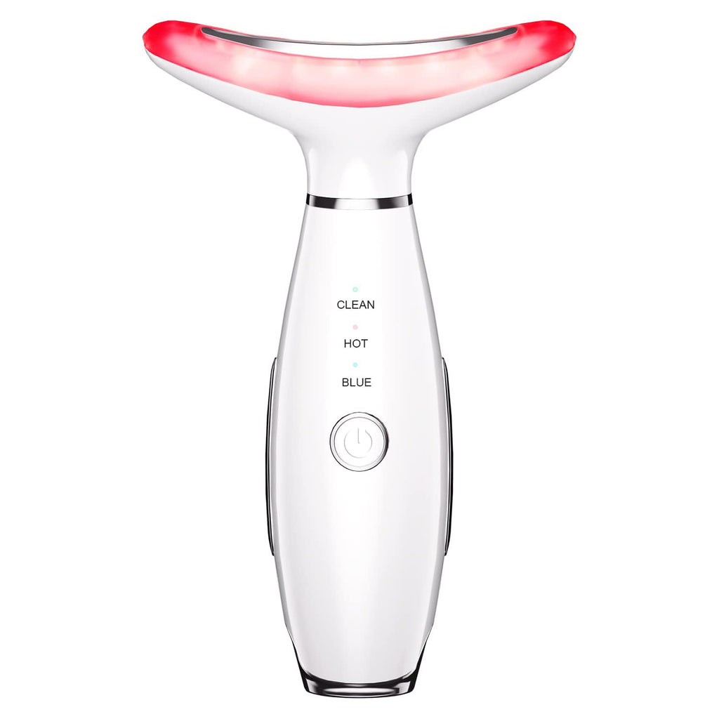 EsencialLuz – Masajeador Facial y de Cuello Reafirmante con luz LED y controles de temperatura.
