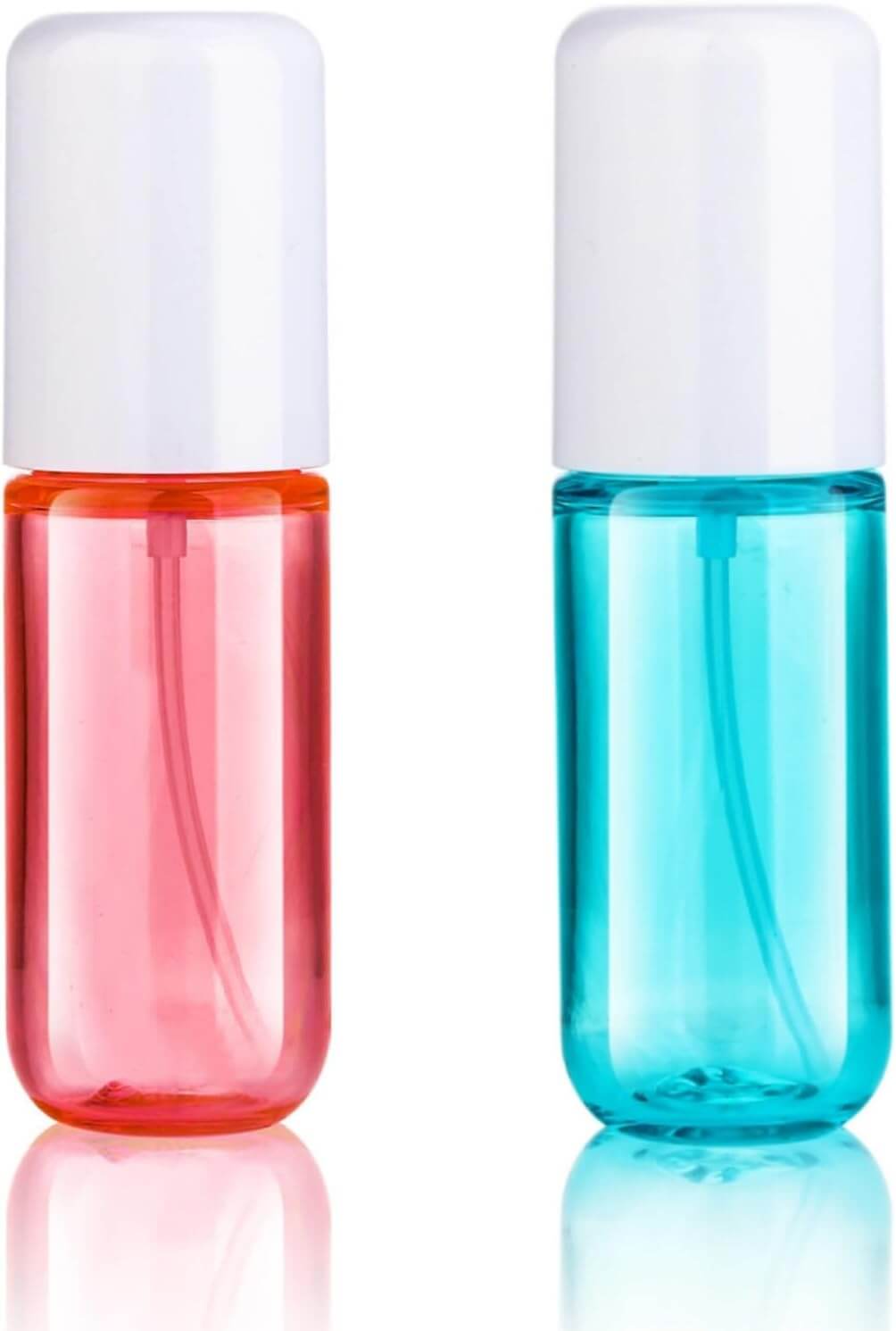 EsencialLuz – Mini Botellas Pulverizadoras Reutilizables de Viaje en colores rosa y azul.