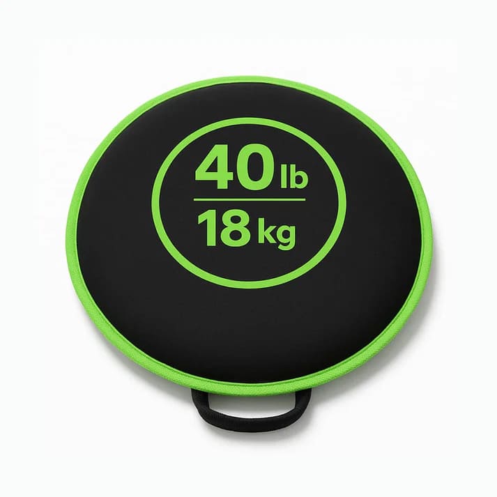 EsencialLuz MultiBell 40 lb 18 kg training weight with a black and green design for versatile workouts.