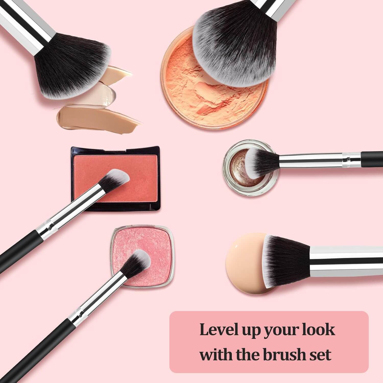 EsencialLuz – Set de Brochas de Maquillaje Profesional (Incluye Estuche) con brochas y productos de maquillaje.