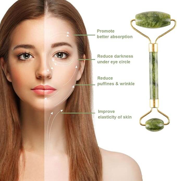 EsencialLuz – Rodillo de Jade para Masaje Facial con beneficios de masaje y rejuvenecimiento en la piel.