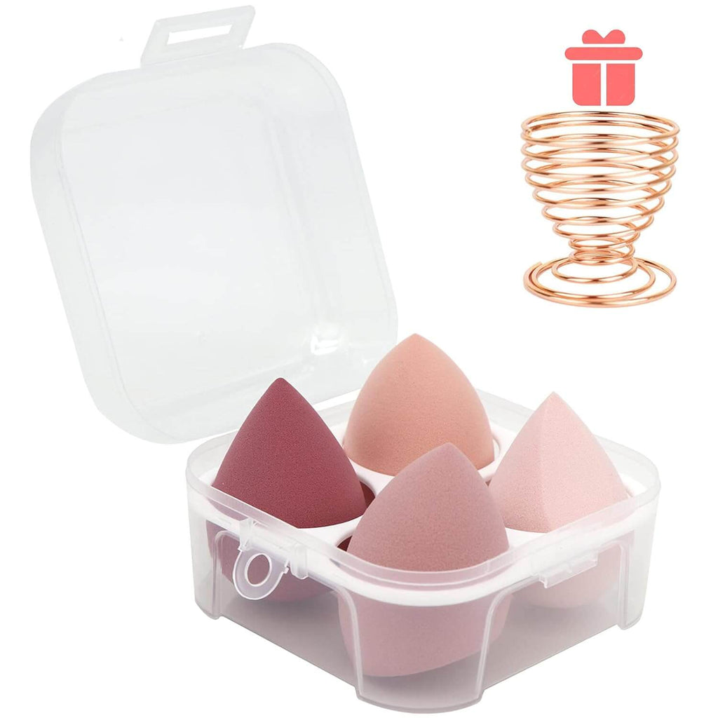 EsencialLuz – Set de Esponjas de Maquillaje Blender (4 piezas) en estuche, esponjas en tonos naturales.