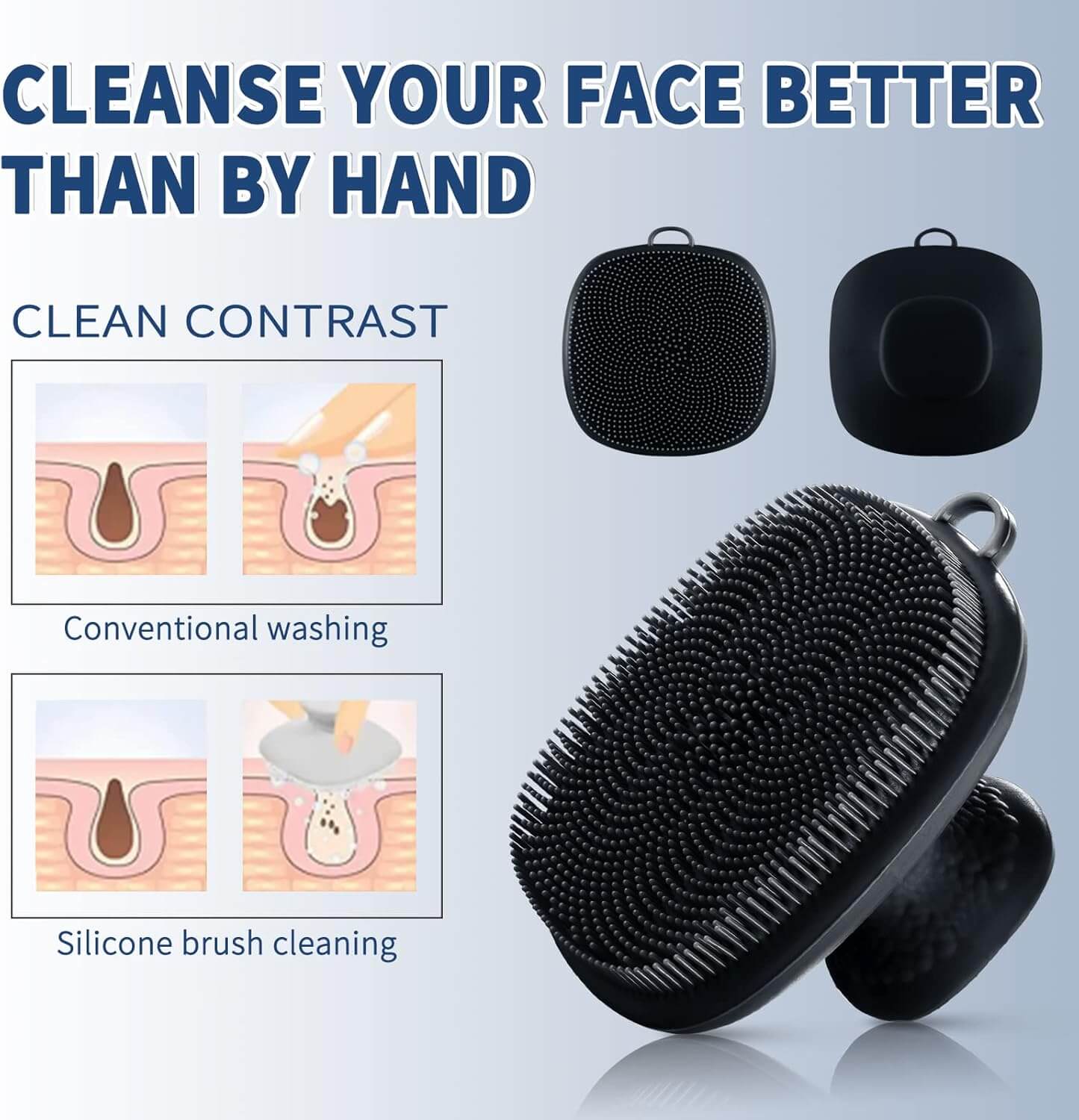 EsencialLuz – Cepillo Facial de Silicona Impermeable para Limpieza y Exfoliación comparado con lavado convencional.