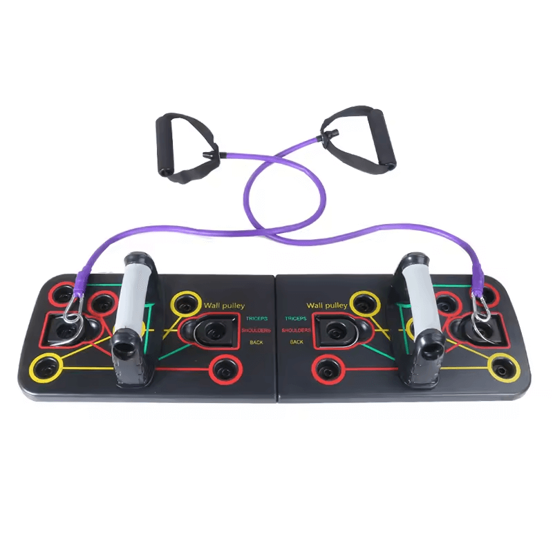EsencialLuz Tabla de Flexiones Multifuncional con Bandas Elásticas para entrenamiento completo en casa.