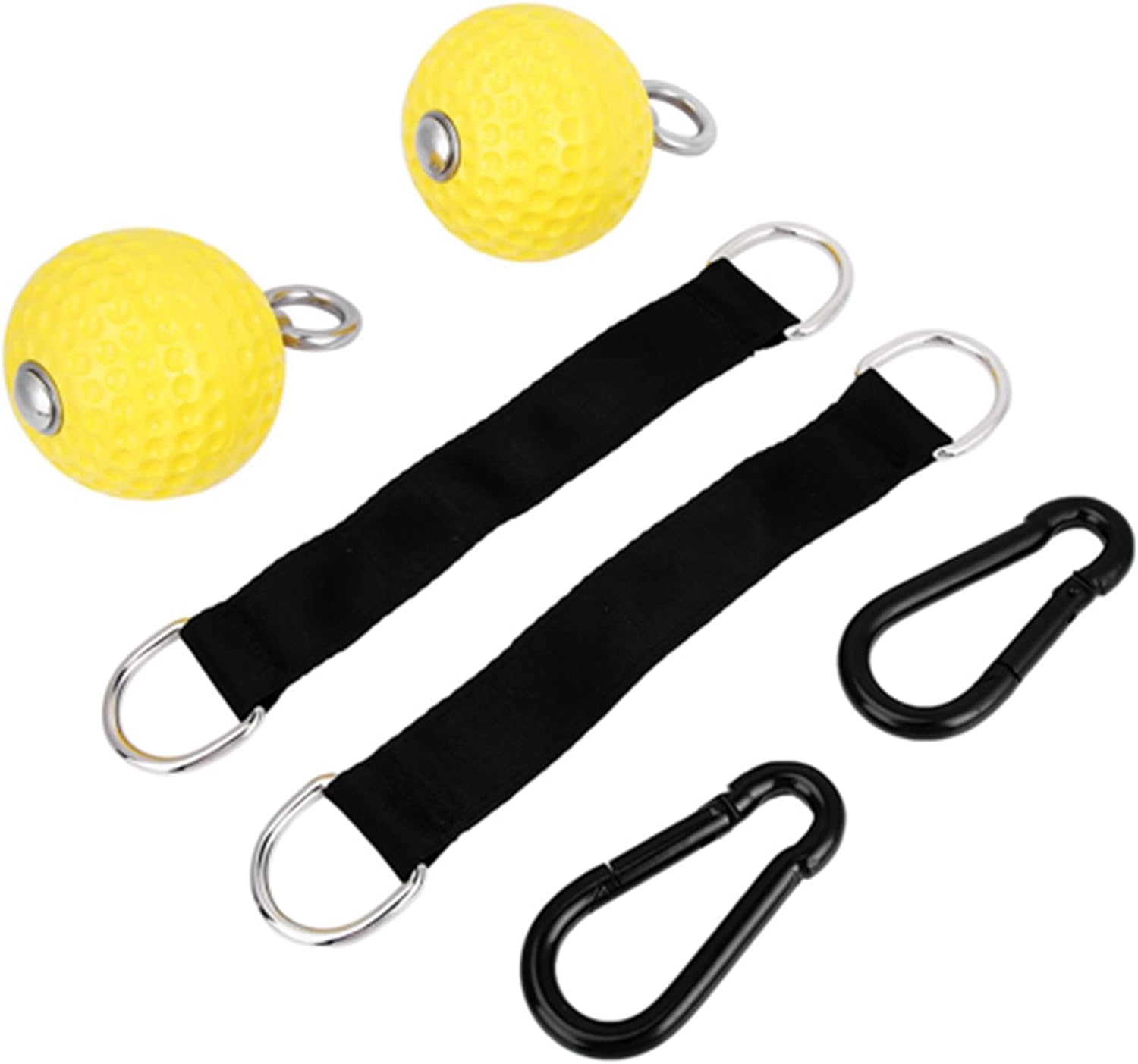 EsencialLuz CoreFlexPro accessories including yellow balls, straps, and carabiners for strength training.