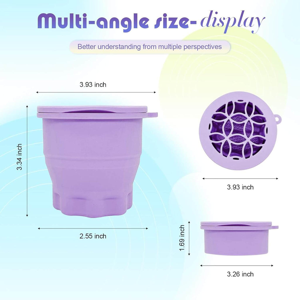 EsencialLuz – Alfombrilla Plegable de Silicona para Limpieza y Secado de Brochas, vista multiángulo con medidas