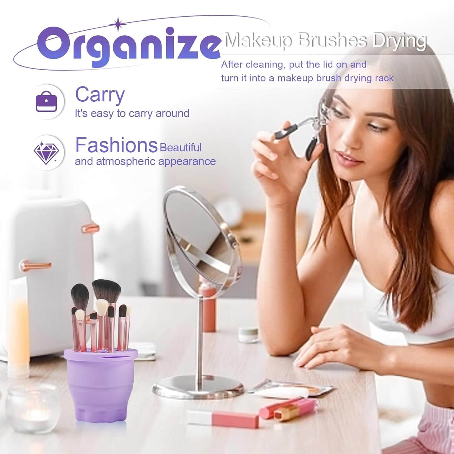 EsencialLuz – Alfombrilla Plegable de Silicona para Limpieza y Secado de Brochas, ideal para organizar brochas de maquillaje.